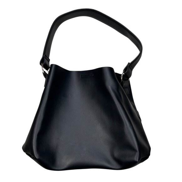 Steve Madden NYC Large Tote Handbag Black Bucket Bag Buckle Gold Streetwear - Picture 4 of 8